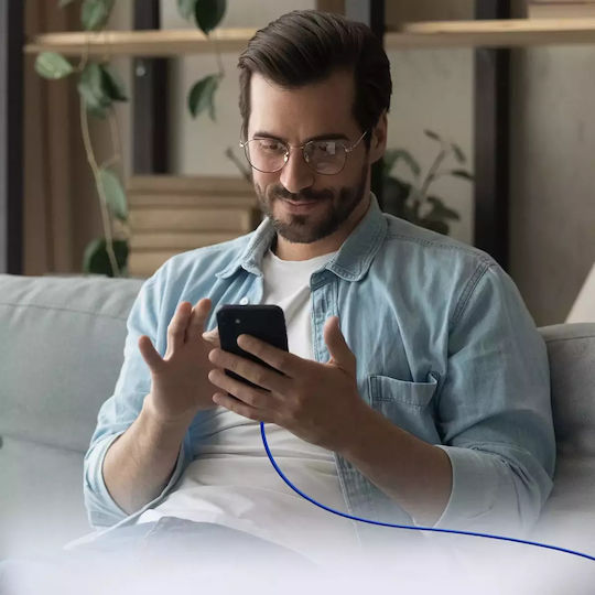 SBS Braided USB 2.0 Cable USB-C Male - USB-C 60W PD Blue 1.5m