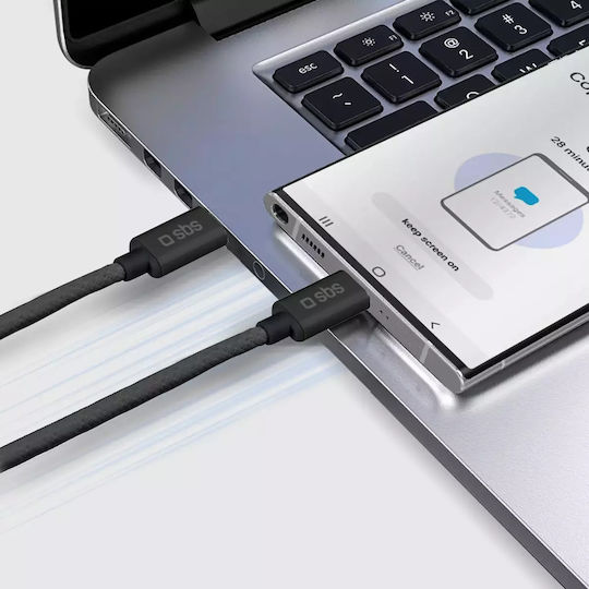 SBS Braided USB 2.0 Cable USB-C male - USB-C 60W PD Μαύρο 1.5m