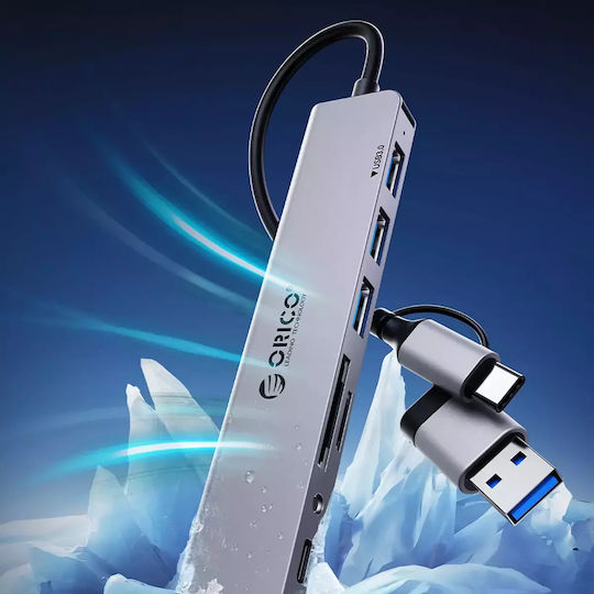 Orico YSB4-U2 USB-Hub mit 5 Anschlüssen USB 3.2 mit USB-C Anschluss Grau