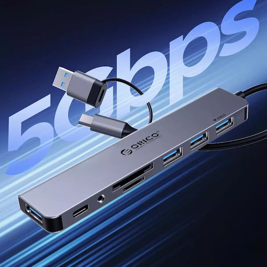 Orico YSB4-U2 USB-Hub mit 5 Anschlüssen USB 3.2 mit USB-C Anschluss Grau