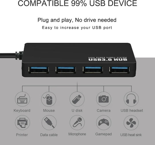 Techsuit Hub 4 Θυρών USB 3.0 με σύνδεση USB-A
