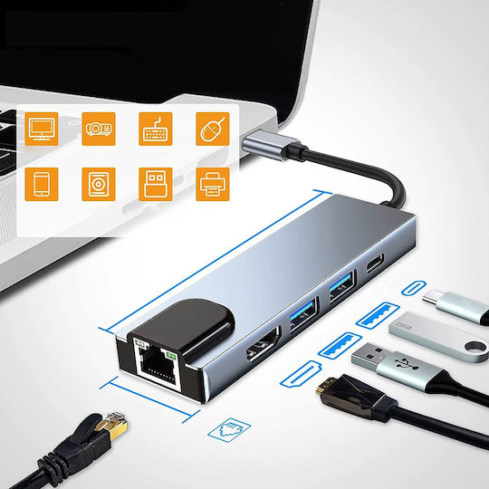 Techsuit H1 USB-C Docking Station με HDMI 4K PD Ethernet Γκρι