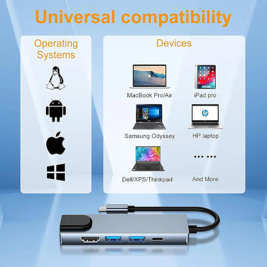Techsuit H1 USB-C Docking Station με HDMI 4K PD Ethernet Γκρι
