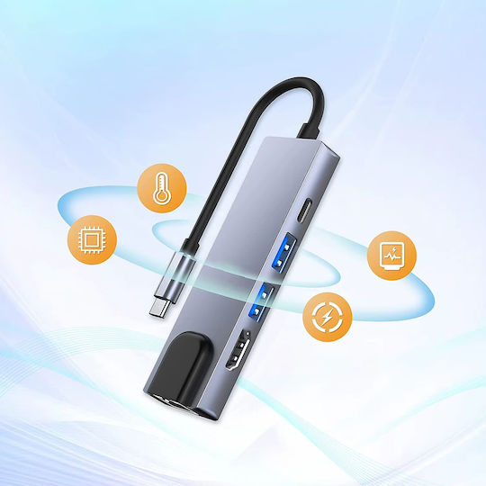 Techsuit H1 USB-C Docking Station με HDMI 4K PD Ethernet Γκρι