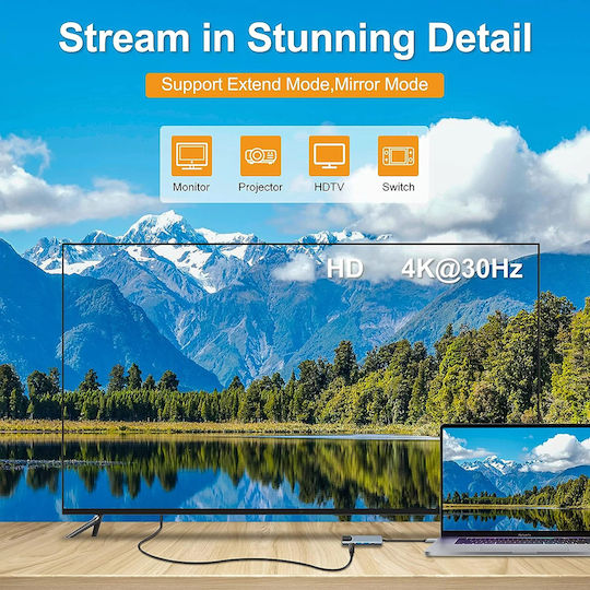Techsuit H1 USB-C Docking Station με HDMI 4K PD Ethernet Γκρι