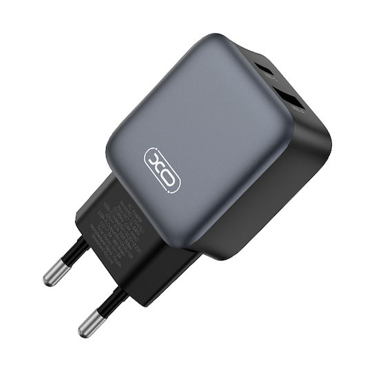 XO Charger with Built-in Cable with USB-A Port and USB-C Port USB-C 20W Quick Charge 2.0 / Quick Charge 3.0 Blacks (L154)