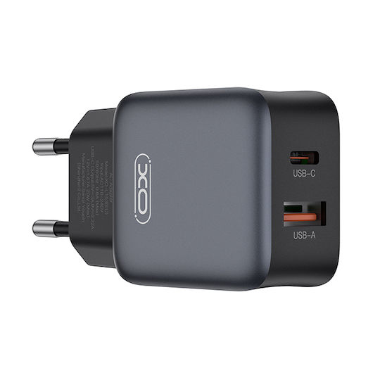 XO Charger Without Cable GaN With USB-A Port and USB-C Port 30W Quick Charge 2.0 / Quick Charge 3.0 Black (L156)
