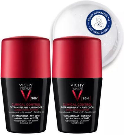 Vichy Homme Clinical Control Αποσμητικό 96h σε Roll-On 2x50ml