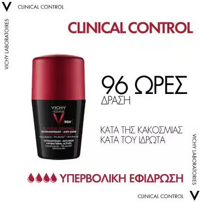 Vichy Homme Clinical Control Αποσμητικό 96h σε Roll-On 2x50ml