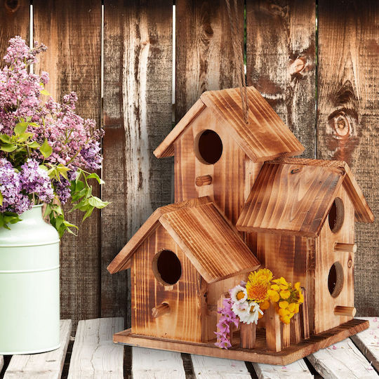 Cuib Triplă Pentru Păsări 4 Intrări Din Lemn 34 X 20 X 19 Cm
