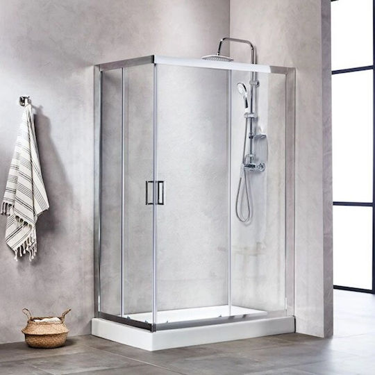 Tema Ορθογώνια Inox Ντουζιέρα 80x120cm GLASS STONE WHITE