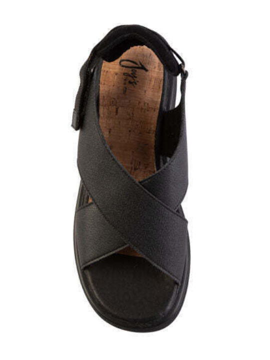 Δερμάτινα Γυναικεία Ανατομικά Σανδάλια Flatforms Μαύρα
