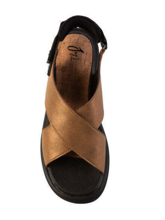 Δερμάτινα Γυναικεία Ανατομικά Σανδάλια Flatforms Καφέ