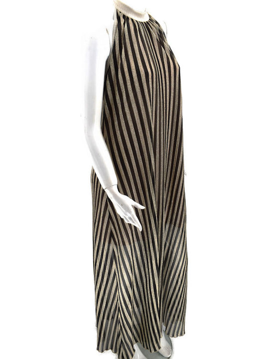 Summer Maxi Evening Dress Open Back Striped