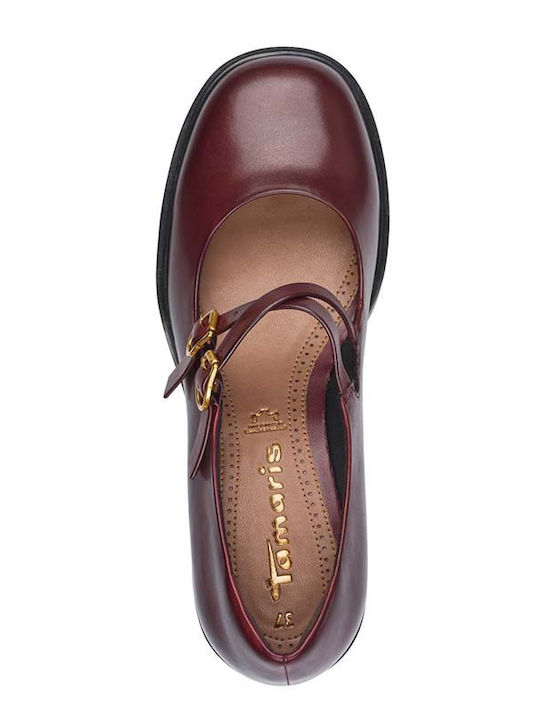 Leather Burgundy Heels with Strap