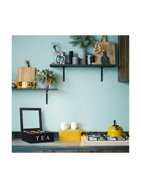 Relaxdays Caseta Pentru Ceai / Cafea Cu Capac Din Lemn Negru 23,5x9x23,5cm
