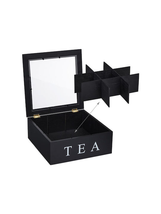 Relaxdays Caseta Pentru Ceai / Cafea Cu Capac Din Lemn Negru 23,5x9x23,5cm