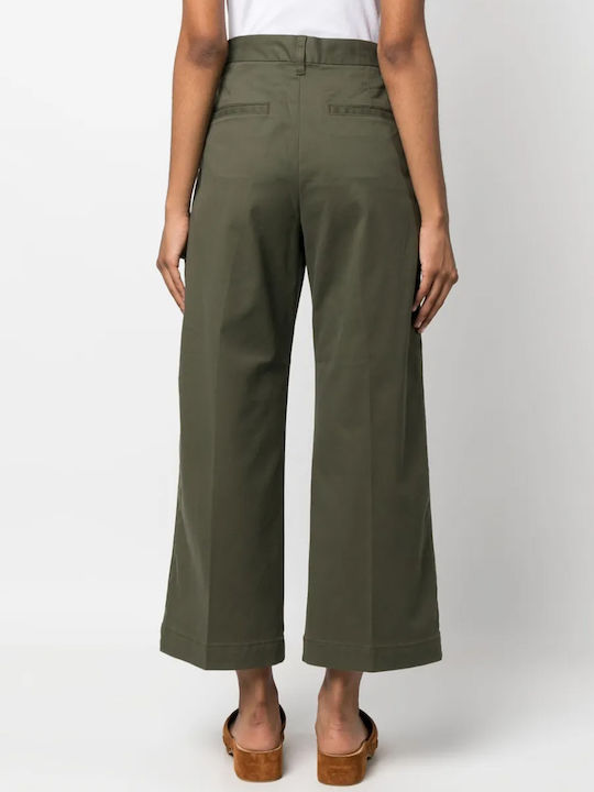 Damen Stoff Capri Hose Khaki