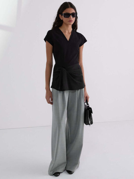 Damen Stoff Hose in Weiter Linie Gray