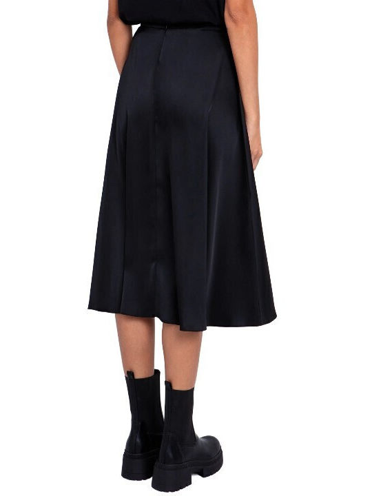 Satin,σατεν Hoch tailliert Midi Rock Cloche Schwarz