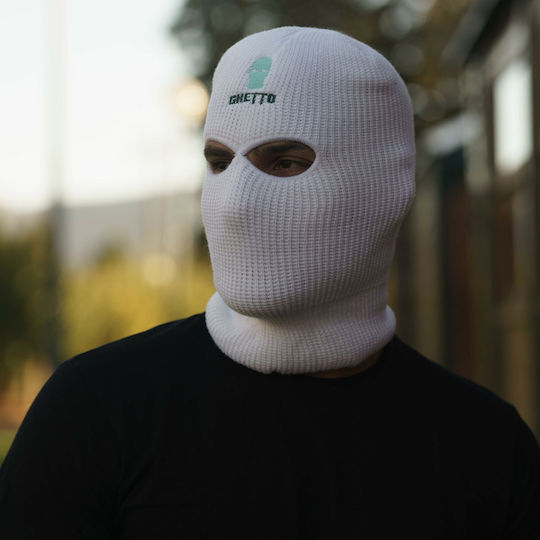Ghetto White Full Face Cover Embroidery Logo Ghetto Mask