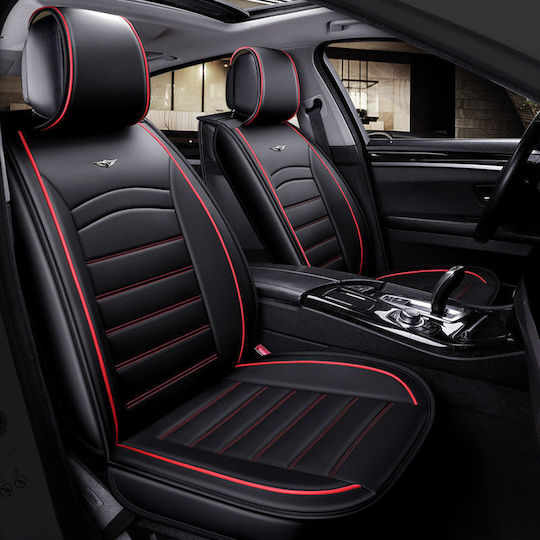 Luxury Leather Car Seat Covers Front Seats 1+1 Red Piping