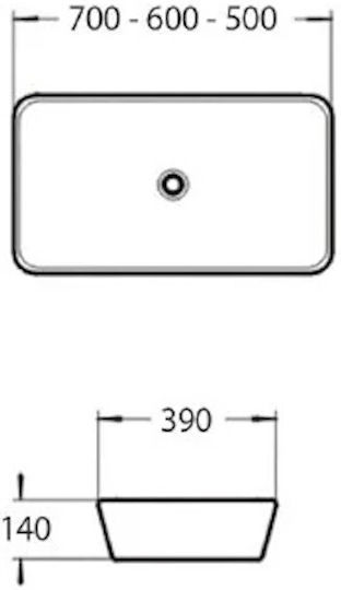Tema Επικαθήμενος Νιπτήρας Πορσελάνης 70x39x14cm Λευκός Tema Επικαθήμενος Νιπτήρας Πορσελάνης 70x39x14cm Λευκός
