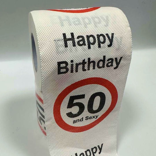 Lustiges Toilettenpapier 50. Geburtstag 2-lagige Lustige Nachricht "happy Birthday 50 Sexy" 10 cm Höhe 10 cm Breite