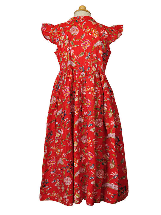 Kinderkleid Ärmellos Blumen Red