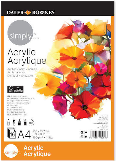 Daler Rowney Μπλοκ Σχεδίου Acrylic Α4 16 Φύλλα 190gr A4 21x29.7cm