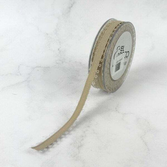 Herringbone Cotton Ribbon 12mmx9m Beige