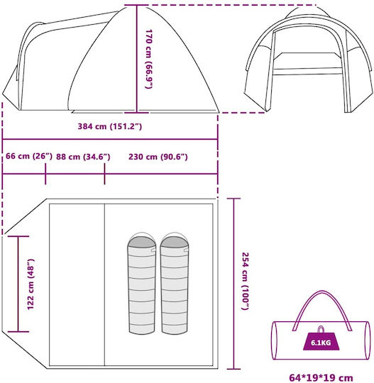 vidaXL Καλοκαιρινή Σκηνή Camping Γκρι 384x254x170εκ.