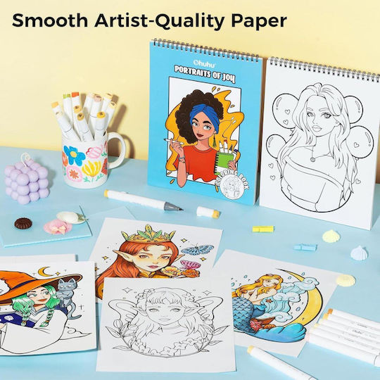 Ohuhu Bleedproof Coloring Book Portraits Joy