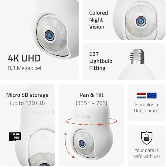 Hombli IP Κάμερα Παρακολούθησης Wi-Fi 4K Αδιάβροχη