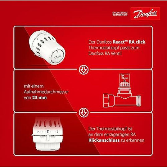 Tbd Danfoss React Ra Click Supapă Termostatică Pentru Radiator Cu Burduf Termostatic Cu Lichid Și Senzor Integrat