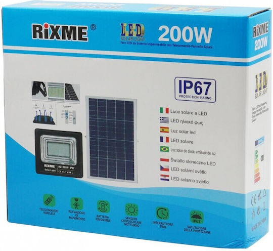 Rixme RiXME Ηλιακό Φωτιστικό Δρόμου 200W 34400lm Ψυχρό Λευκό με Αισθητήρα Κίνησης, Φωτοκύτταρο και Τηλεχειριστήριο IP67