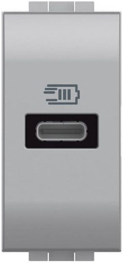 Bticino Walled Power Socket with 1 USB Type C Port Gray