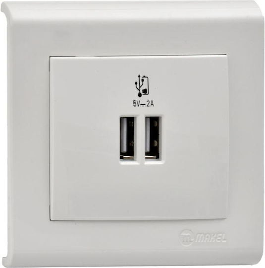 Makel Manolya Priză Mortice cu 2 Porturi USB Albă