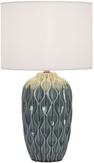 Viokef Pineapple Ceramic Table Lamp for Socket E27 with Beige Shade and Green Base