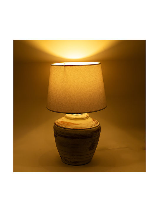 Ceramic Table Lamp with White Shade and Beige Base