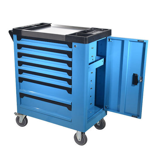 Bulle Wheeled Metallic Tool Carrier with 7 Drawers and Cabinet W75.6xD46xH97.5cm