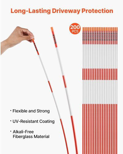 Vevor 200pcs Reflective Driveway Markers 1/4 Inch Diameter 48 Inch Snow Stakes Reflectors