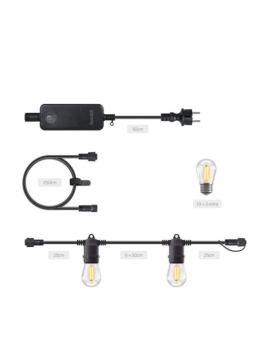 Hombli Στεγανή Smart Γιρλάντα Φωτισμού IP65 5m με 10 Λάμπες Θερμό Λευκό
