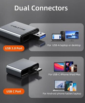 Cabletime Кард Рийдър USB 3.0 Type-C За SD Сива