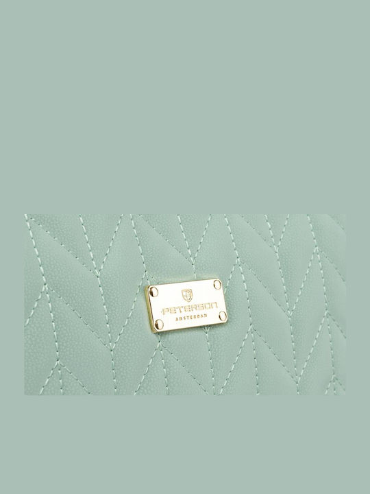 Single-compartment Women's Cosmetic Bag Made Eco Leather In Green Herringbone Peterson