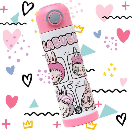 Koupakoupa Labubu Rosa Kinder Trinkflasche Rostfreier Stahl mit Stroh 500ml