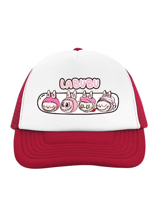 Labubu Pink Adult Soft Trucker Mesh Red White Polyester Unisex One Size