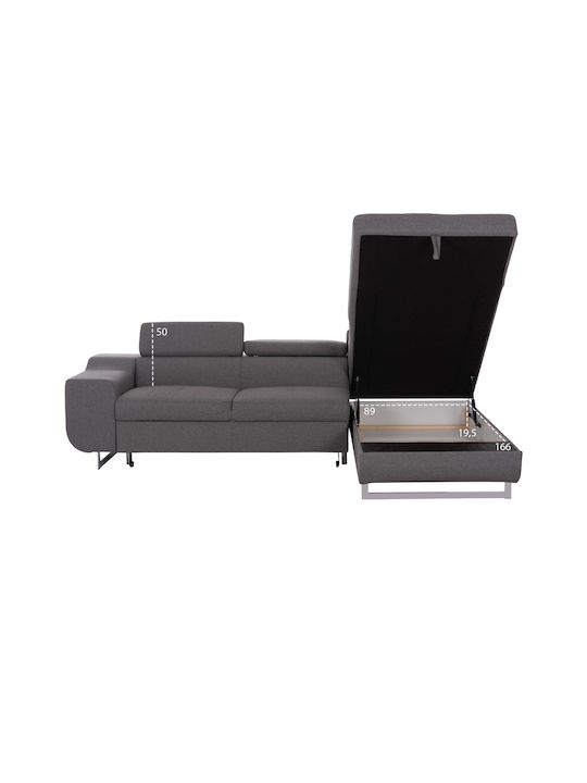 Encore Colțar Canapea Pat cu Colțul din Dreapta și Spațiu de Depozitare Gri 285x205x90cm