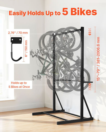 Vevor Freestanding Bike Rack Max 5 Bikes Bicycle Organizer Standing Bike Rack