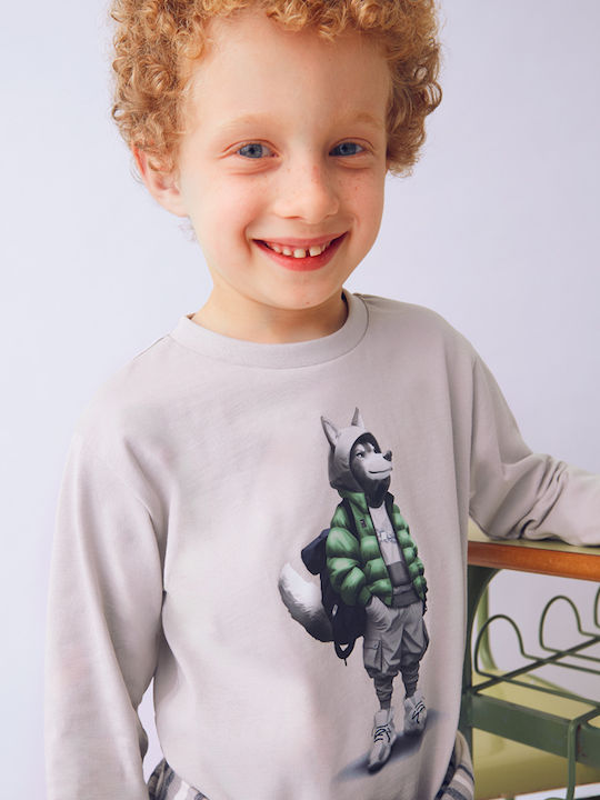 Kids' Shirt Long Sleeve Grey Silver Wolf